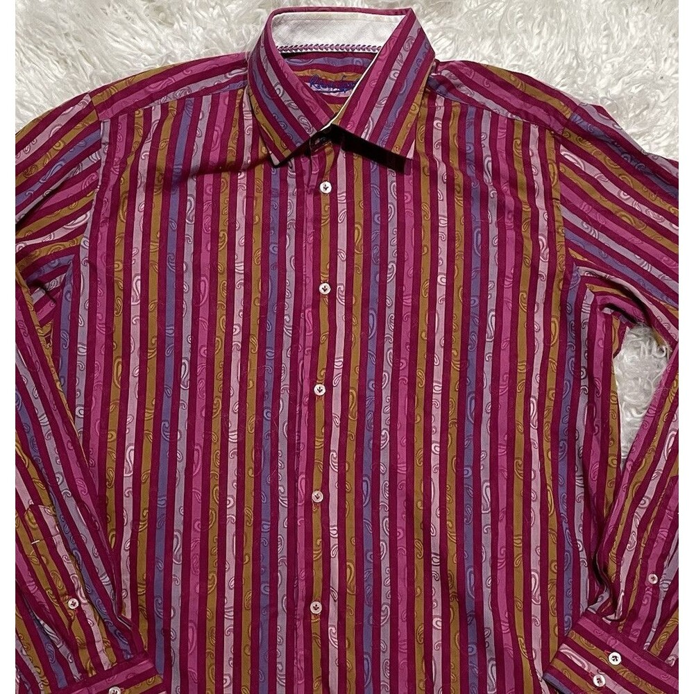 ROBERT GRAHAM MUTLI COLOR VERTICAL STRIPE COTTON CASUAL SHIRT SZ L